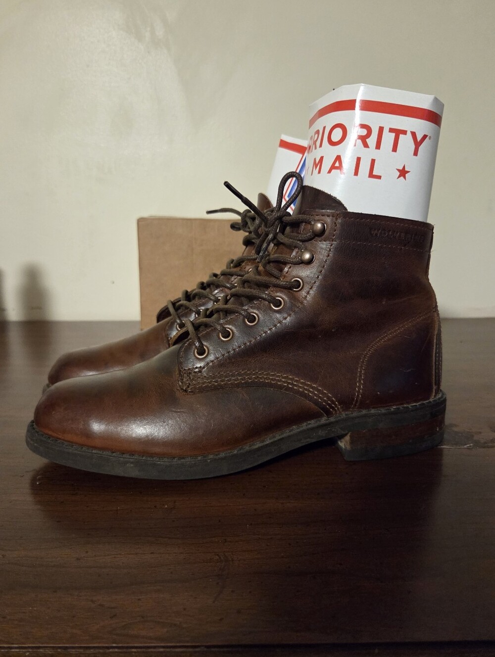 Wolverine 1000 Mile Boots Men 7.5 Rust Brown Leather Plain Toe Vibram W05299 USA